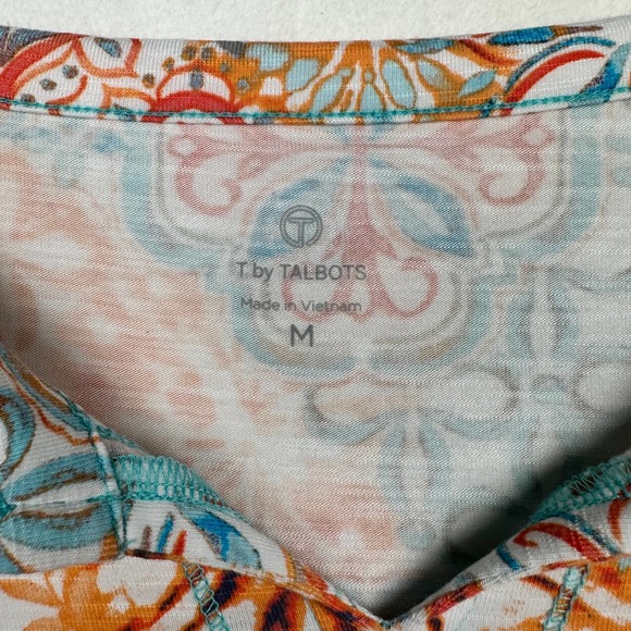 T by Talbots Women's Size M Split Neck 3/4 Sleeve Ruched Blouse Top - Picture 3 of 9